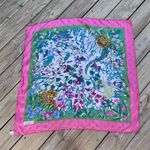 Bayron Women's Vintage Pink And Green Floral Tiger Print Square Scarf 100% Silk Photo 1