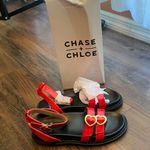 Chase and Chloe  Red Ankle Strap Sandals Photo 2