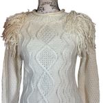 Eliza J  Size XS Ivory Fringe Shoulder Cable Knit Sweater Dress Boho Cowgirl Photo 3