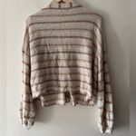 American Eagle  White Brown Striped Balloon Sleeve Cardigan Sweater Photo 4