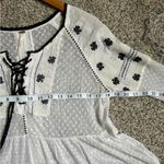 Free People  White Black Floral Flowy Boho Bohemian Blouse Small Photo 5