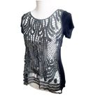 Daytrip  Whimsygoth Top Y2K Open Knit Metallic Size Medium Black Silver Photo 1