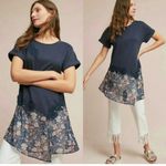 Anthropolgie Akemi + Kin Embroidered Blue Floral Flowy Short Sleeve Top Size M Size M Photo 14
