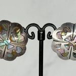 Vintage Alpaca Mexico Sterling Silver 925 MR Abalone Flower Earrings ✨ Photo 0
