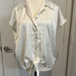 Rachel Zoe  Ivory Satin Tie‎ Front Blouse Short Sleeve Button Down Top Size L NWT Photo 0