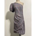 Parker NWT  NYC One Shoulder Plaid Mini Dress Peggy Plaid Puff Sleeve XL Cocktail Photo 1