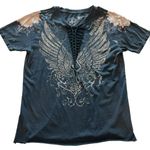 Affliction  S Rhinestone Wing Bleach Wash Graphic Tee‎ Bikercore Grunge Moto Punk Photo 1