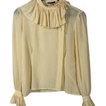 Cesarani Vintage 100% Silk Ruffled Collar and Sleeves Blouse Light Yellow Photo 0