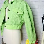 Boutique Lime Green Cropped Sherpa Jacket Photo 1
