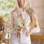 Karina Grimaldi Felicity Print Blouse in White Tuscan Flowers Large New Womens Photo 11