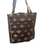 Fleur de Lis‎ Initial C Brown Tote Bag Zipper Top Travel Purse Photo 5