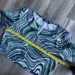 Rinsta 70s green ripple long sleeve button up top Deep V‎ Open Front Sexy Medium Photo 3