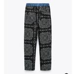 ZARA NWT  Printed‎ Drawstring Cropped Pants High Waist Blue Womens Size XS NEW Photo 1