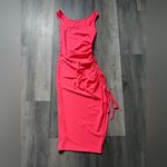 Ruched Midi Bodycon Dress Neon Pink Adjustable Leg Slit Small Photo 1