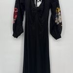 Topshop  Black Satin Long Midi Dress Floral Embroidery Size 2 Formal Photo 1