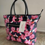 Trina Turk  Narcissus Tote NWT Double Handled Shoulder Strap Navy Pink Floral Lux Photo 2