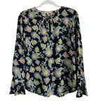 Loft Women's Long Sleeve Navy Floral Paisley Design Flutter Sleeves Blouse Sz XS Photo 0