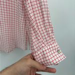 Foxcroft  Women’s Blouse White Red Tencel Rolled Sleeve Gingham Button Up Size 10 Photo 5