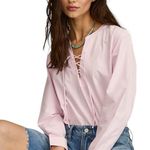 Lucky Brand NWTs Pink Stripe Poplin Lace-Up Blouse Top size small Photo 1