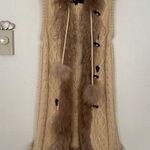 Fur Trim Linda Richards Luxury Beige Womens Collar Cable Knit Sweater Vest Sz XS Tan Photo 1