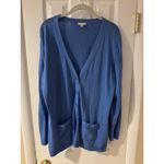 Talbots  V-NECK POINTELLE GIRLFRIEND CARDIGAN Blue Mature Career Office Sz L Photo 5