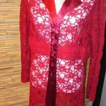 Susan Graver  LP Wine Red Lace Satin Valentines Dress Coat Petite Photo 0