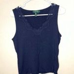 Ralph Lauren Lauren  lace trim V neck blue tank top women’s size medium Photo 0