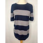 Ann Taylor Womens NAVY GRAY STRIPE SHORT SLEEVE GOLD BUTTONS SWEATER SIZ… Photo 2