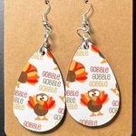 Thanksgiving Turkey Gobble Gobble Gobble Teardrop Earrings Photo 0