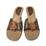 Fioni  90's Y2K Vintage, Brown Leather Floral Open Toe Heel 8.5 Photo 1