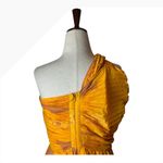 Isi Brown Dress women Medium Yellow Pleated One Shoulder Cutout Asymmetric‎ Midi Photo 4