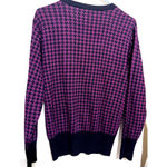 carole little  cardigan sweater Womens sz M Wool Houndstooth Burgundy Black Photo 4