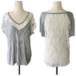 Miss Me Vintage  Lace Tee Top Gray Beaded V-Neck Photo 1