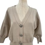 ZARA  Rose Button Cardigan‎ Puff Sleeve Cropped Beige Tan Silver Size Medium Photo 4