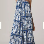 Anthropologie Maeve Waistless Blue White Printed Wide Leg Jumpsuit Size L Photo 0