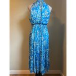 Nicole Miller boho Blue floral flowy Halter Maxi midi Dress XS resort wear Fairy Photo 1