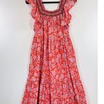 Free People  Women Dress Red Bonita Printed Midi Flutter Square Neck Boho Size XS Photo 4