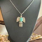 Silver turquoise eagle feather necklace and earring set Photo 1