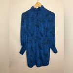 G.P.D. Mirabel Blue Floral Long Sleeve Mini Dress Mock Neck Open Back Size 2 Photo 2