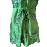 Y2K Crinkle Satin Blouse Babydoll Top Green Floral Lace Trim Womens Size XL Photo 6