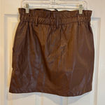 Haute Monde Brown Faux Leather Paperbag Waist Mini Skirt with Pockets, Casual Chic Photo 0