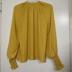 Ramy Brook  Yellow pinstripe ruffle collar lightweight button front blouse Small Photo 4