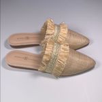 Michelle McDowell Carmen Natural Tan Woven Raffia Gold Mules Slip On Fringe 8 Photo 3