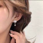 Sweet light luxury zircon pearl love earrings Gold Photo 1