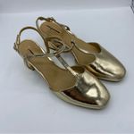 J.Crew Factory T-Strap Heels in Gold CD246 Size 8.5 wedding holiday work event Photo 1