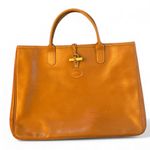 Longchamp Vintage 1948 Tan Leather Top Handle Tote Bag with Toggle Closure READ Photo 4