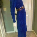 Nuit Vintage 80s Crepe Dress 10 Sequin Wasp Belt Blue Longsleeve Cocktail Formal Photo 9