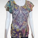 Daytrip Purple Yellow Geo Rhinestone Metallic Crewneck Tee Size Small Photo 0