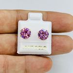 ❤️ 14k solid Gold Pink color earrings studs ❤️ 8mm cubic zirconia ❤️ Aretes Rosa en oro de 14 kilates Photo 1