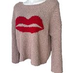 POL  Kiss Me Down Popcorn Knit Sweater, Tan and Red, Sz S Photo 5